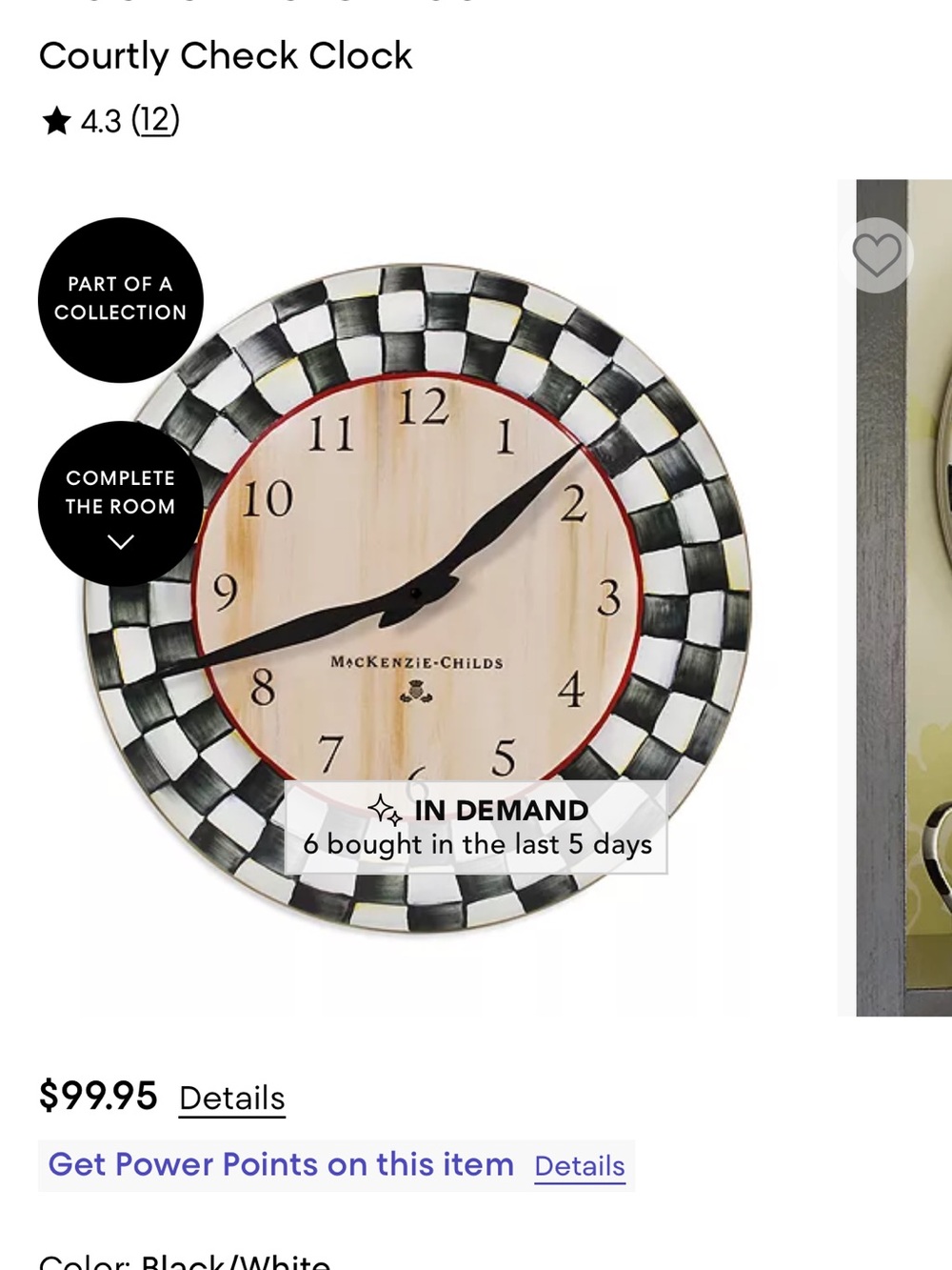 MacKenzie-Childs Black & Cream Courtly Check Wall Clock